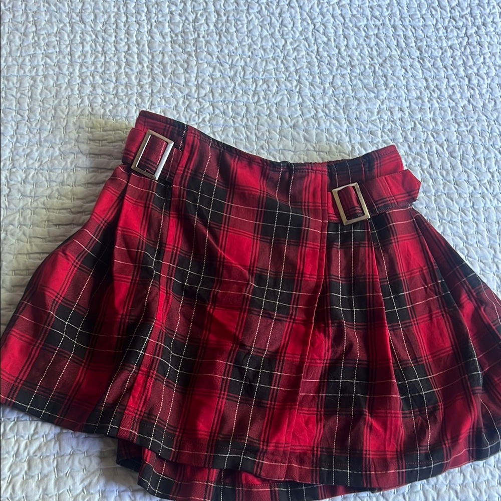 Justice Red and Black Pleated Skater Mini Skirt
